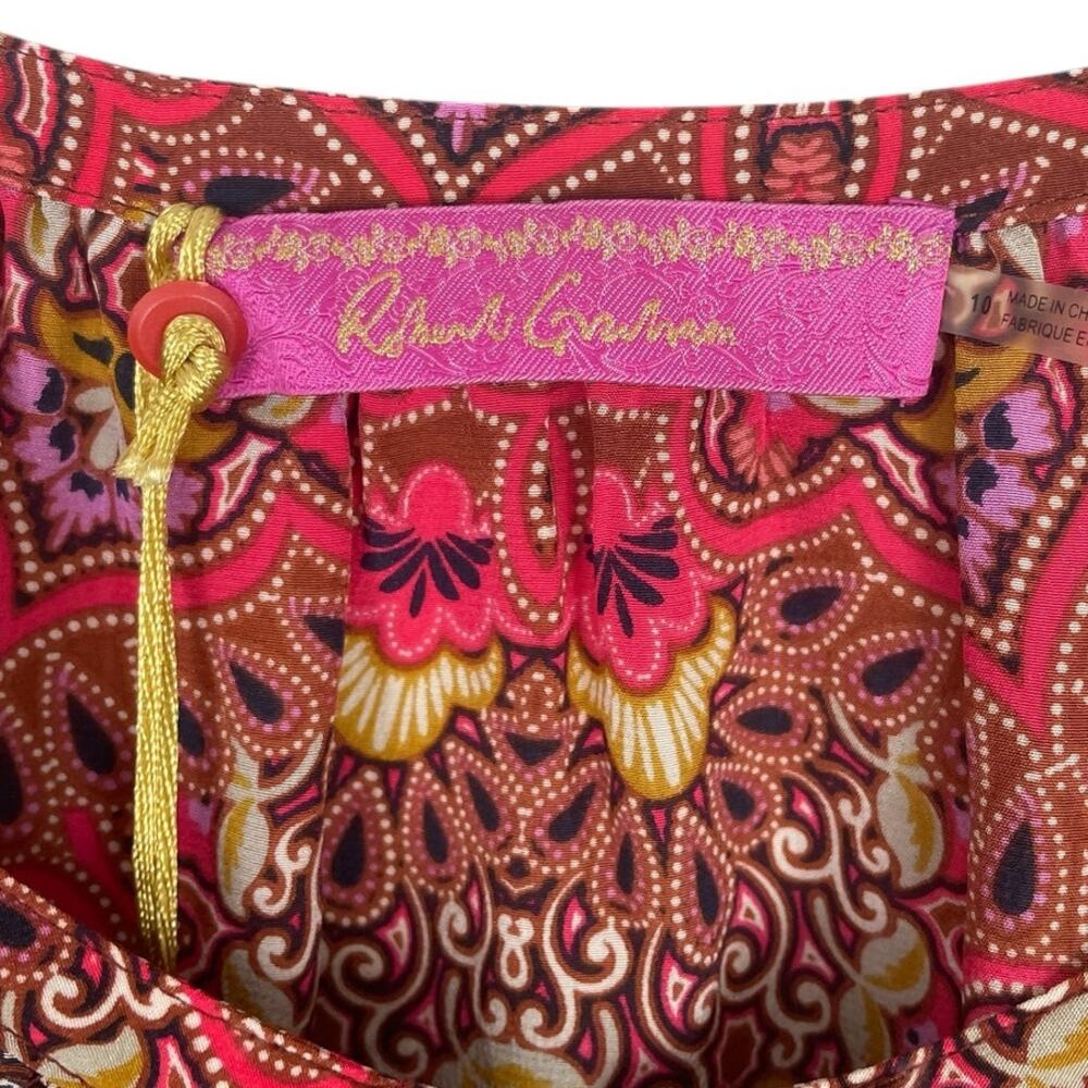 Robert Graham 100% Silk Printed Tunic Dress Embellished Boho Vacation Size 10 - Picture 6 of 9